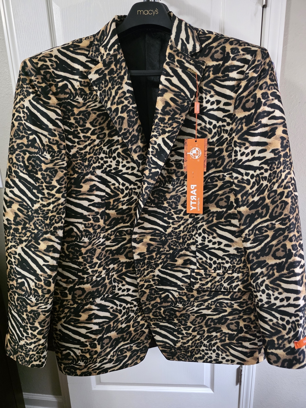 Tallia Men Leopard Animal Print Blazer 48R in Black and Tan